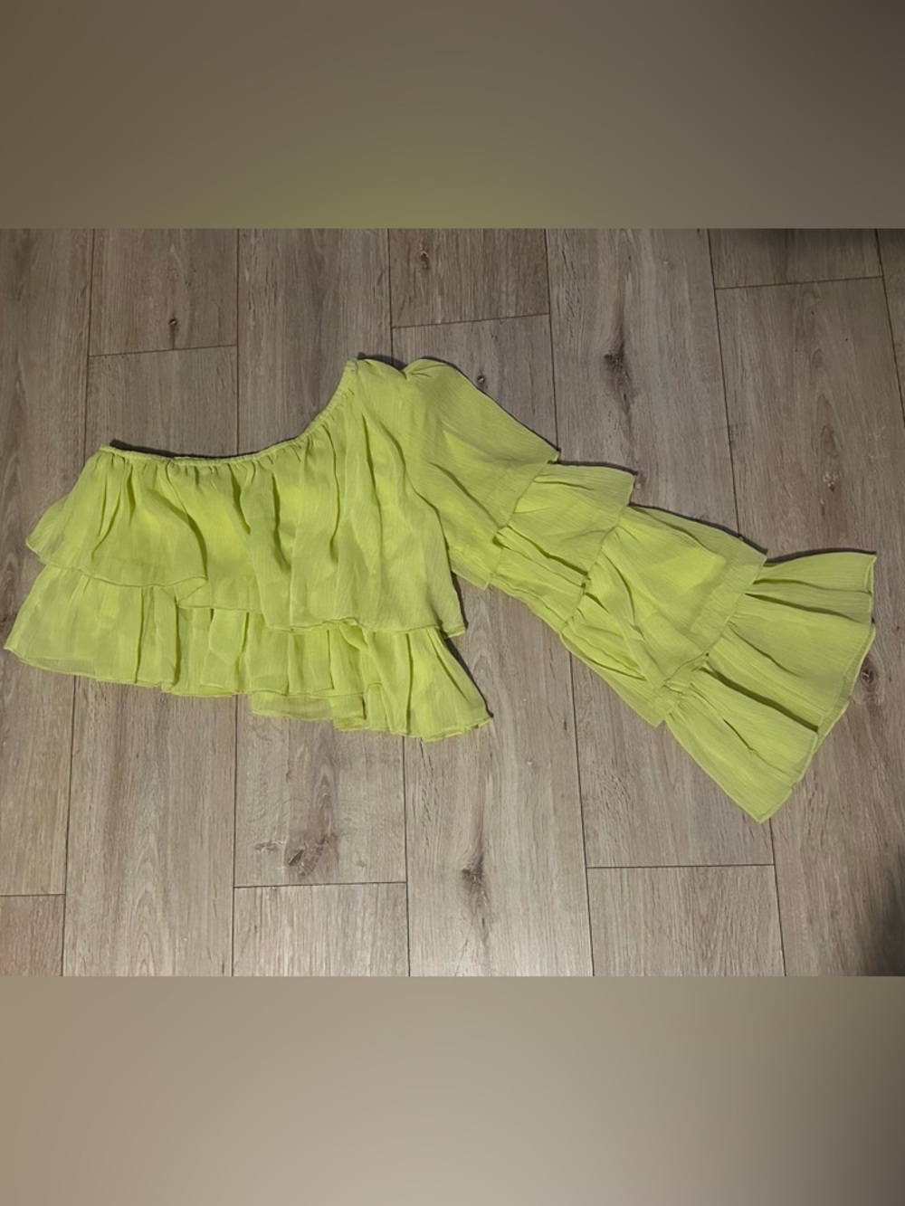 One-Shoulder Lime Ruffle Blouse - Women - Picture 2 of 7